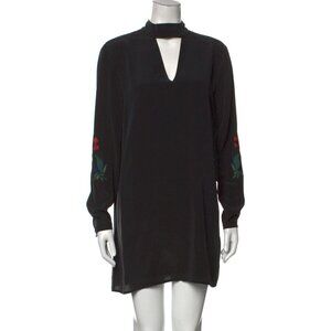 Baldwin Mini Dress Black Silk Womens M Long Sleeve Mock Neck Shift Dress